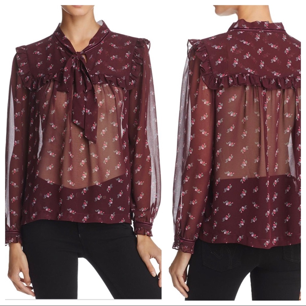Beltaine Kate Crepe Chiffon Sheer Tie-Neck Blouse